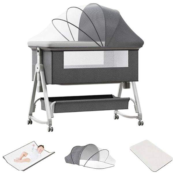 Bedside Baby Crib and Cot Bed – Folding Travel Baby Bed with Wheels and Playpen