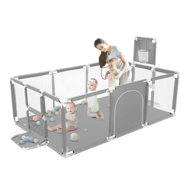 Foldable Baby Playpen with Basketball Hoop – Kids Play Fence Activity Center with Safety Protection