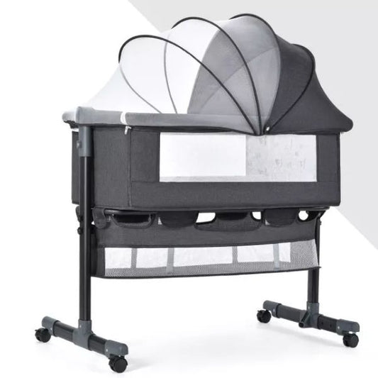 Adjustable Baby Bassinet Bedside Sleeper – Foldable Side Baby Crib with Storage Basket for Newborns