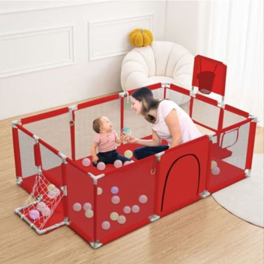 Foldable Baby Playpen with Basketball Hoop – Kids Play Fence Activity Center with Safety Protection