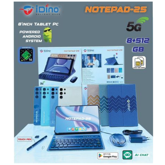 Idino Notepad 25 Tablet  – 8 Inch Android Tablet with 8GB RAM, 512GB